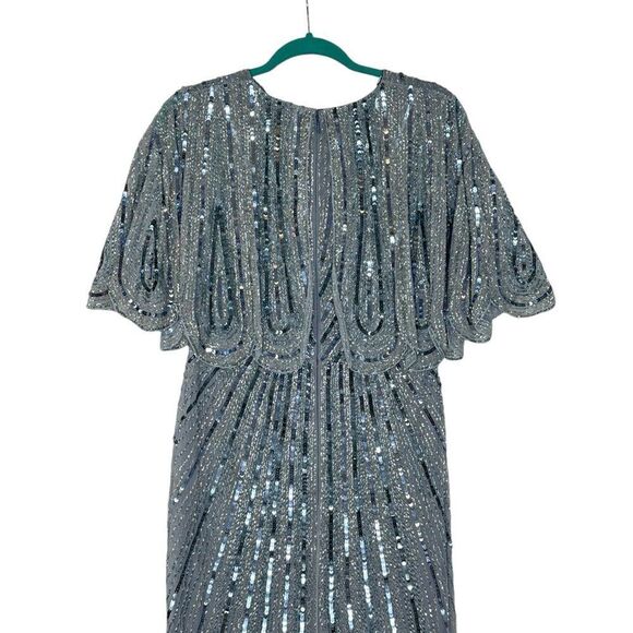 Mac Duggal 93583 Cape Sleeve Sequin Gown in Slate Blue | Size 8 - Picture 9 of 11